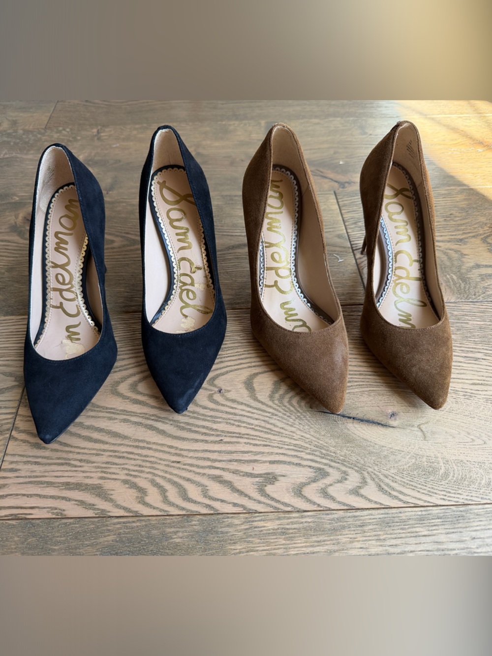 Sam Edelman Pointed Toe Heels in Black and Brown Suede